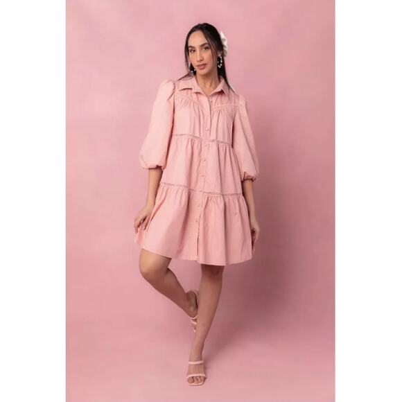 NWT Ivy City Co Jojo Dress Mauve Pink Short‎ Length Tiered Cotton Plus Size 2X - Picture 1 of 7